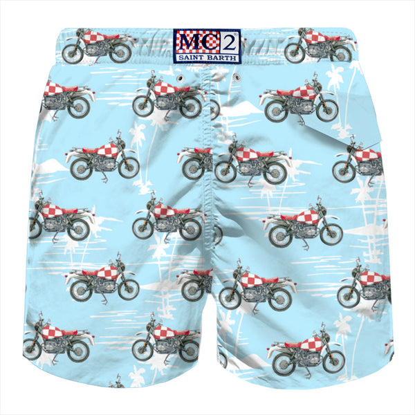 Herren-Badeshorts aus leichtem Stoff mit Motorrad-Aufdruck