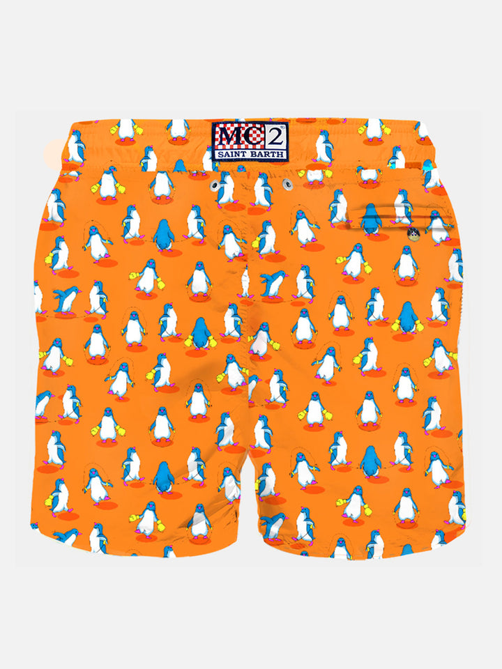 Man light fabric swim shorts with penguins print