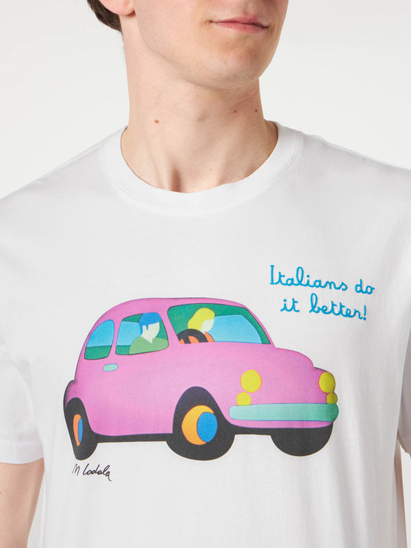 T-shirt da uomo in cotone con stampa Lodola Car | MARCO LODOLA ARTE EDIZIONE SPECIALE