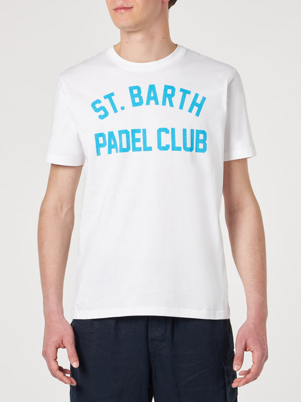 T-shirt da uomo bianca in cotone con stampa St. Barth Padel Club