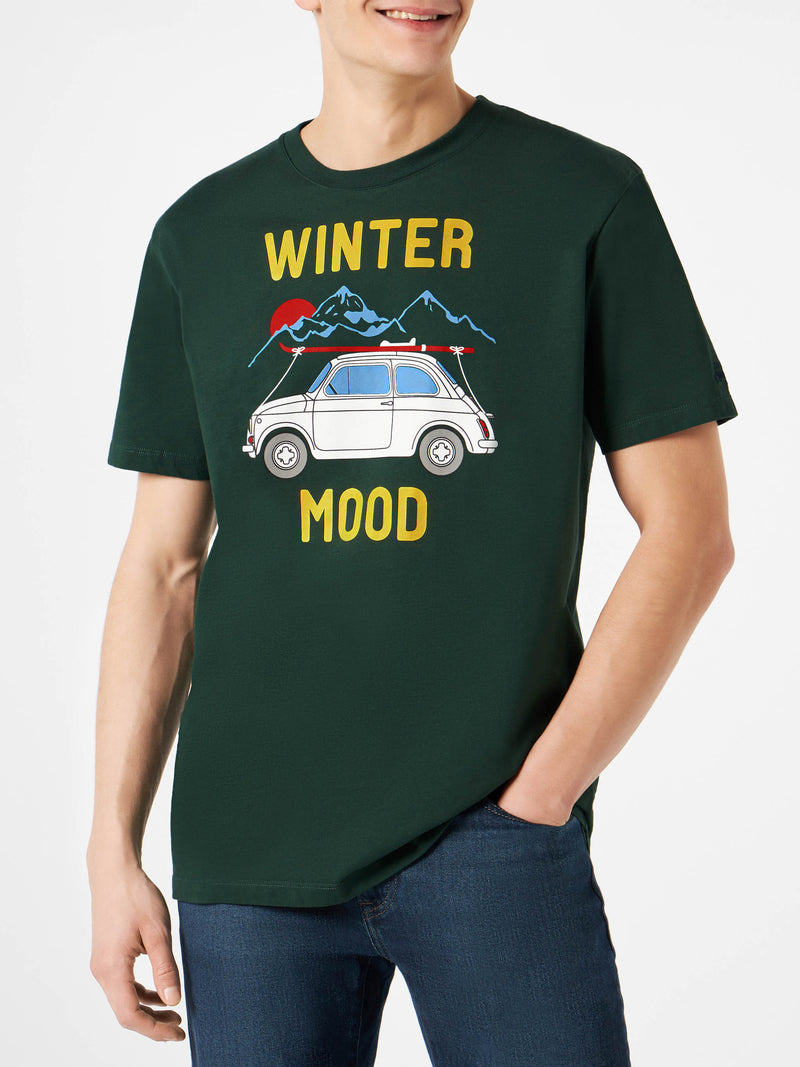 T-shirt da uomo verde bosco con stampa auto | Fiat 500 edizione speciale