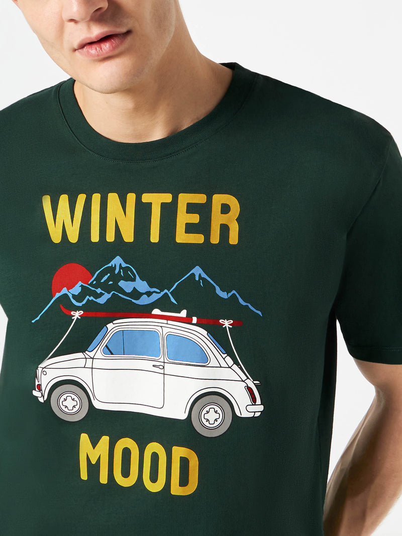 T-shirt da uomo verde bosco con stampa auto | Fiat 500 edizione speciale