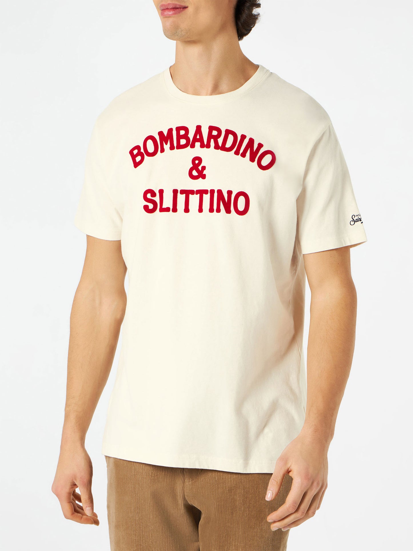 White t-shirt Man red Bombardino slittino print S