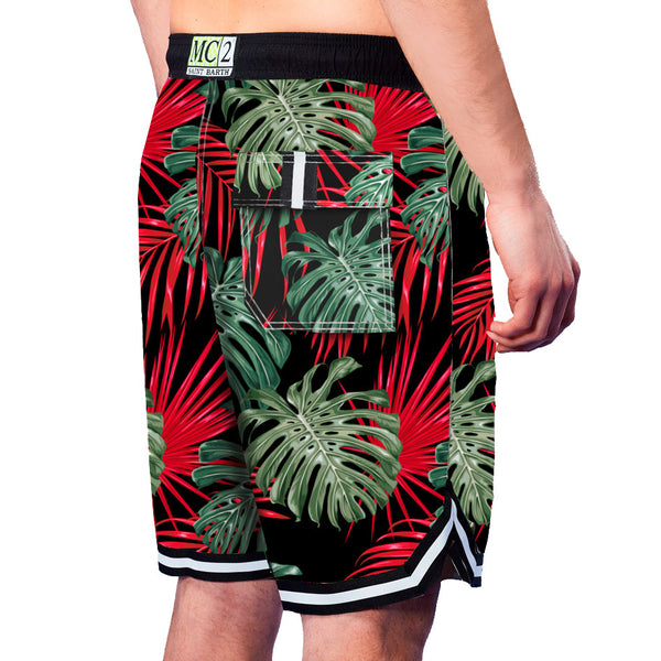 Tropical print swim shorts surf style