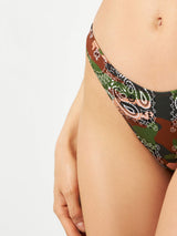 Woman cheeky swim briefs with mimetic bandanna print