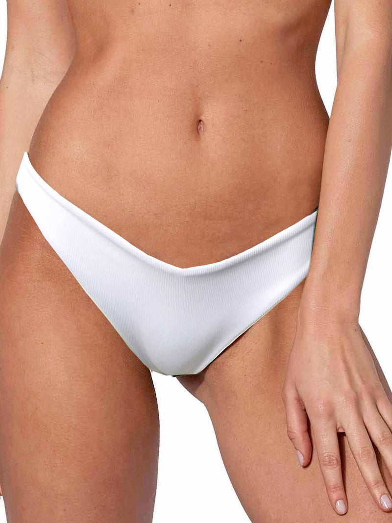 White ribbed cheeky swim briefs