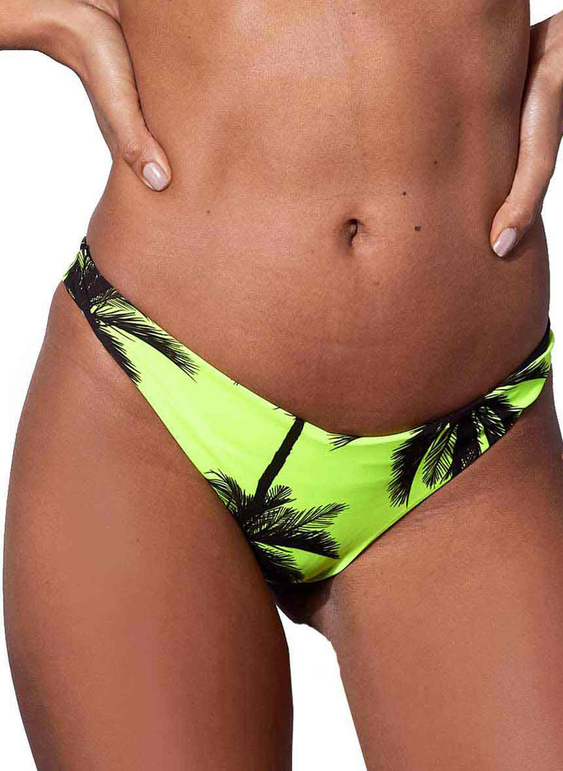 Palm print fluo yellow cheecky swim briefs