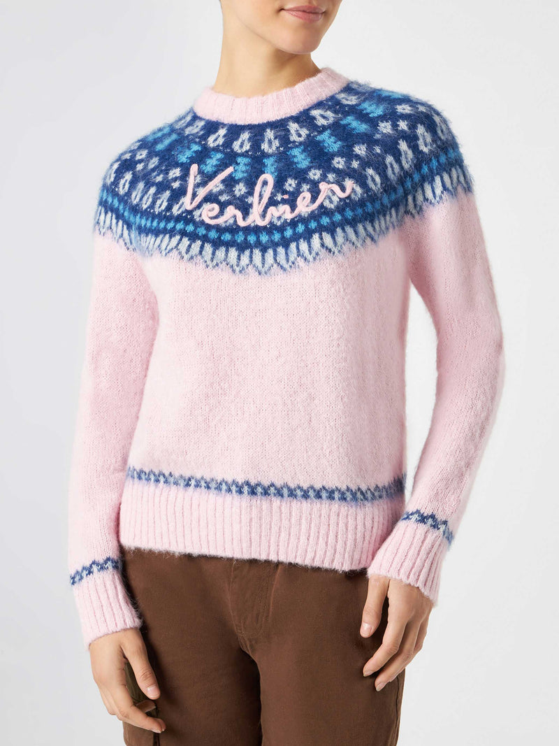 Maglione da donna con jacquard nordico e ricamo Verbier