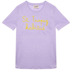 Linen t-shirt with St. Tropez Habituè embroidery