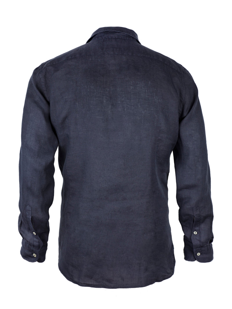 Man blue navy linen Pamplona shirt