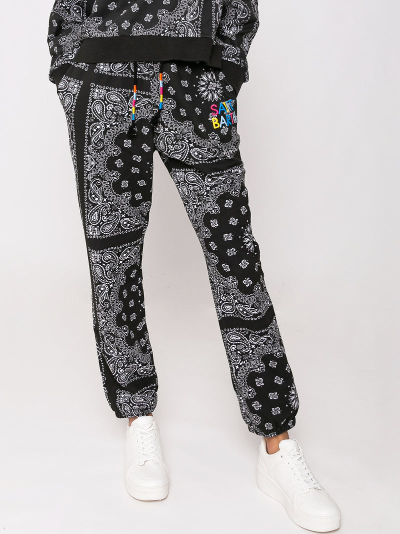 Cotton bandanna joggers with Saint Barth embroidery