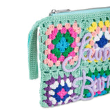 Parisienne water green crochet pouch bag with Saint Barth embroidery