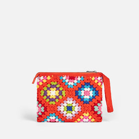 Parisienne orange crochet pouch bag with Saint Barth