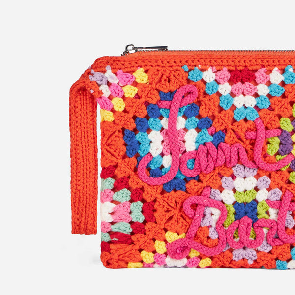 Parisienne orange crochet pouch bag with Saint Barth
