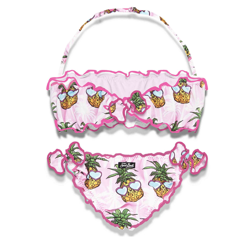 Bikini da bambina a fascia con stampa ananas