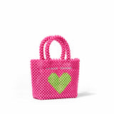 Borsa a mano rosa con perline e cuore verde