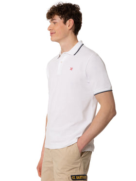 White piquet polo with St. Barth logo