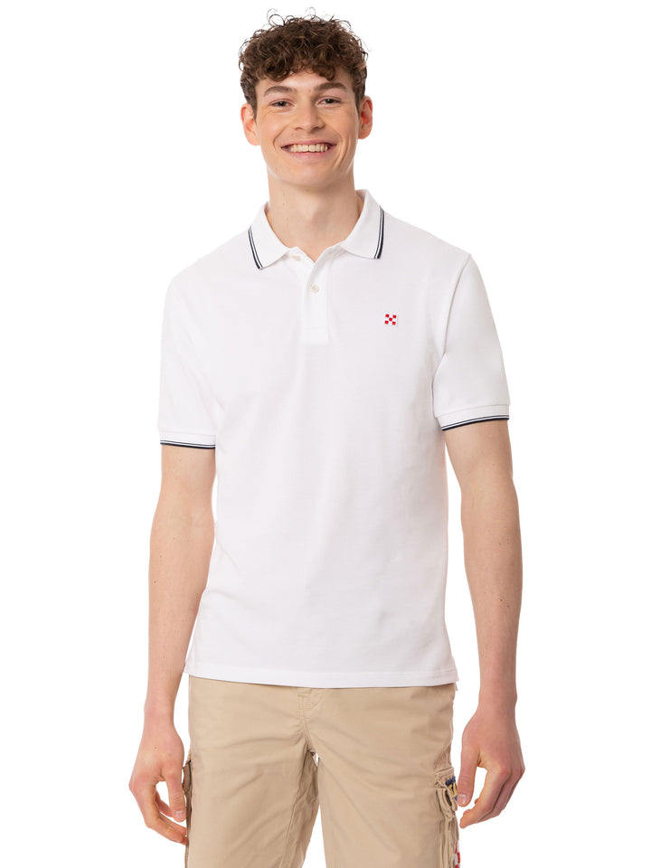 White piquet polo with St. Barth logo