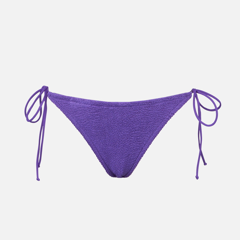 Woman purple crinkle swim briefs with side laces