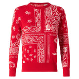 Woman sweater with red bandanna jacquard