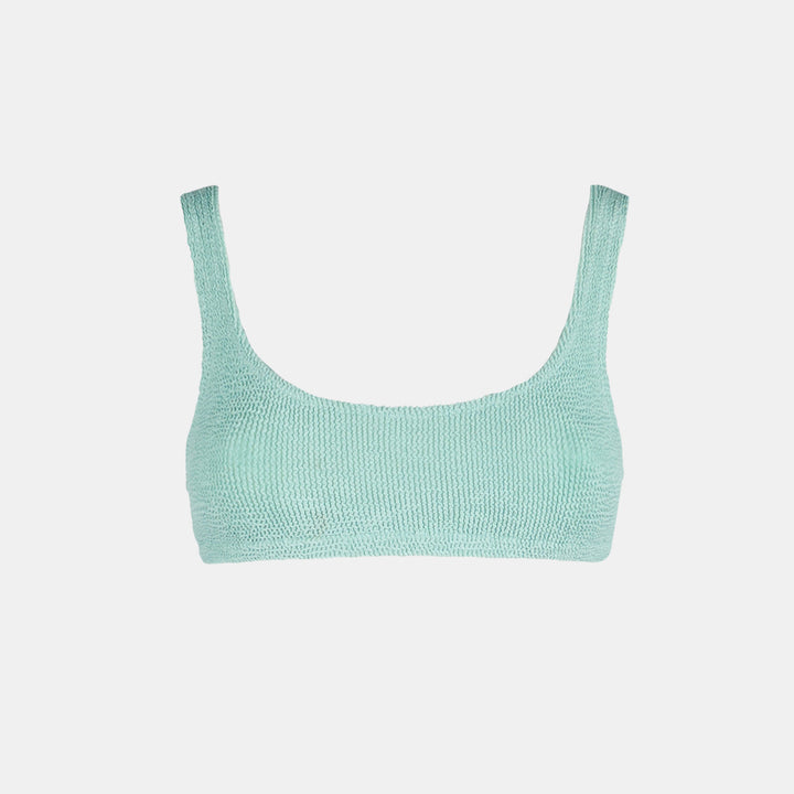 Salbeifarbener Damen-Badeanzug mit Bralette-Oberteil in Crinkle-Optik