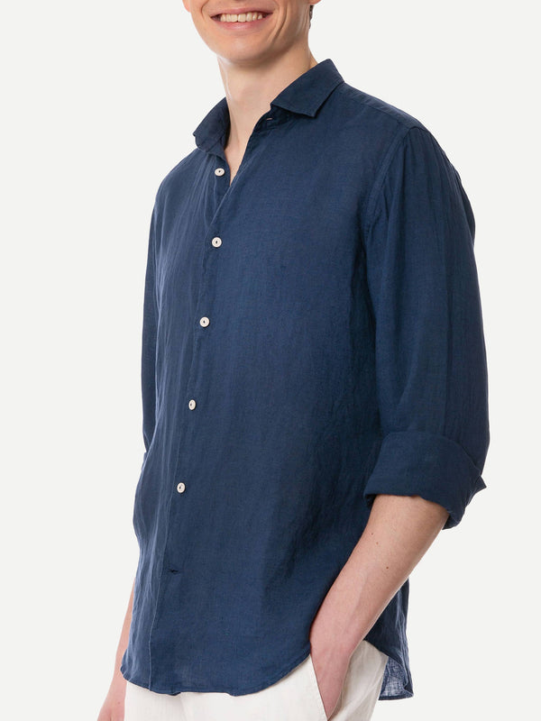 Camicia da uomo Pamplona in lino blu navy