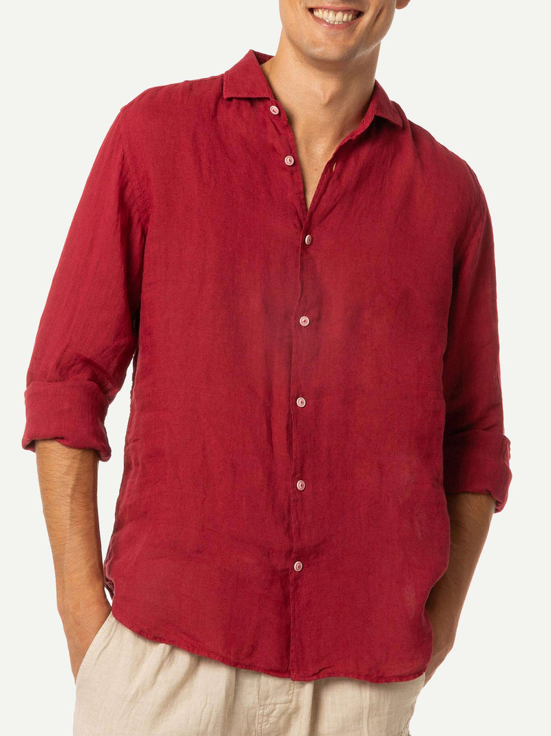 Camicia da uomo Pamplona in lino bordeaux