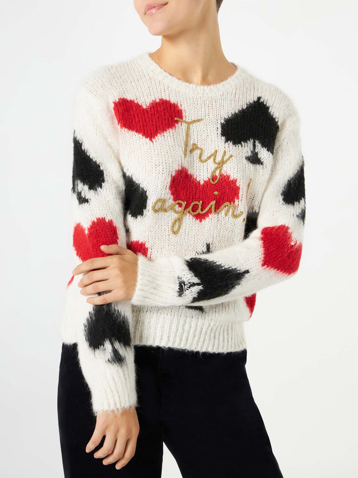 Woman brushed sweater with spades and hearts embroidery - MC2 Saint Barth