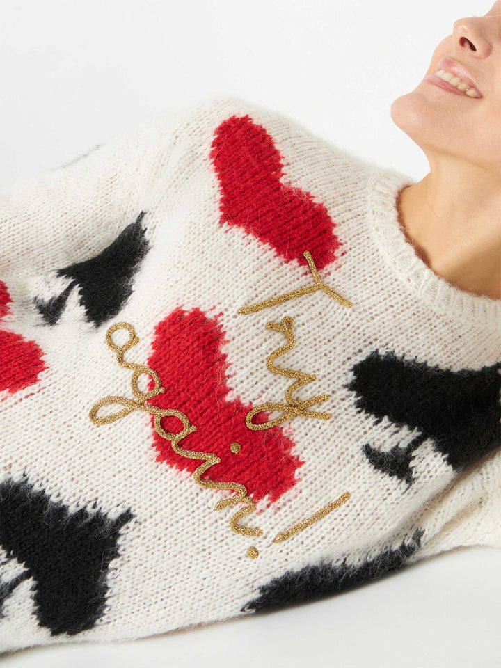 Woman brushed sweater with spades and hearts embroidery - MC2 Saint Barth