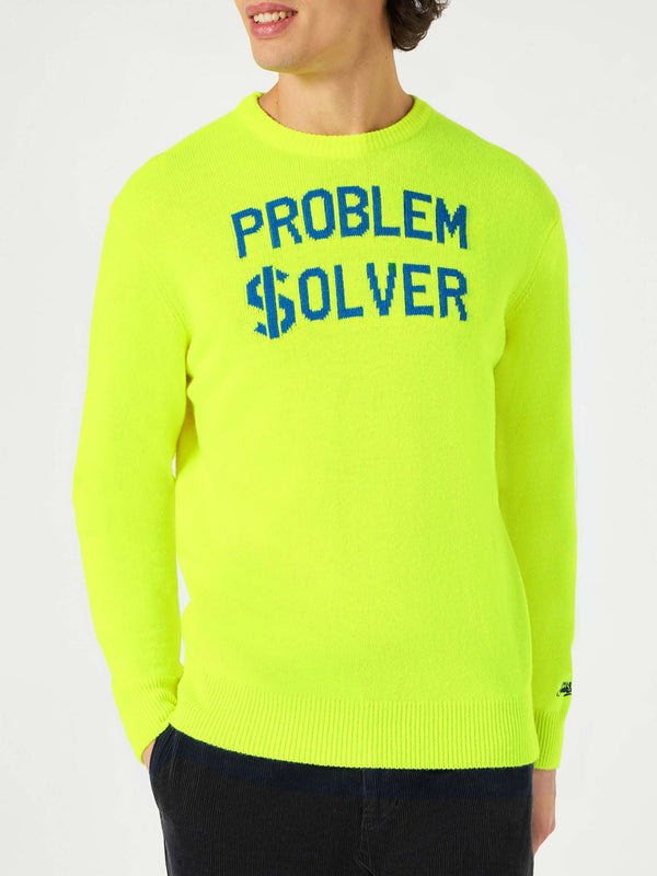 Fluogelber Herrenpullover mit Problem $olver-Aufdruck