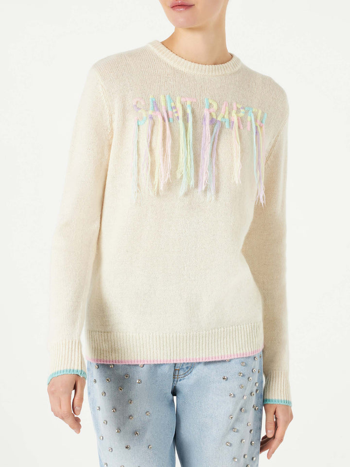 Woman brushed sweater with Saint Barth fringed embroidery - MC2 Saint Barth