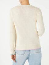 Woman brushed sweater with Saint Barth fringed embroidery