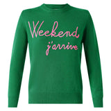 Maglia verde con ricamo Weekend j'arrive rosa fluo