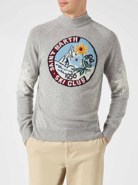 Man half-turtleneck grey sweater with print - MC2 Saint Barth