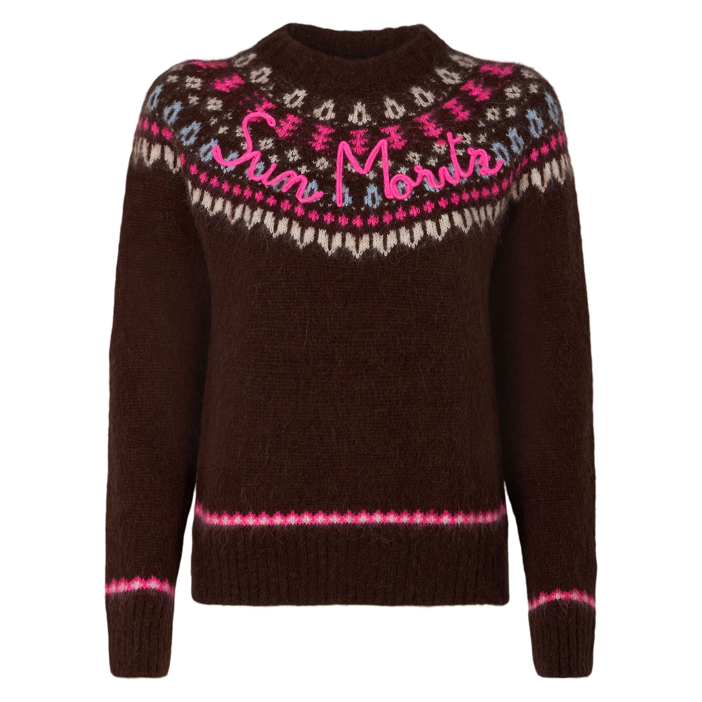 Woman brown crewneck nordic jacquard sweater - MC2 Saint Barth