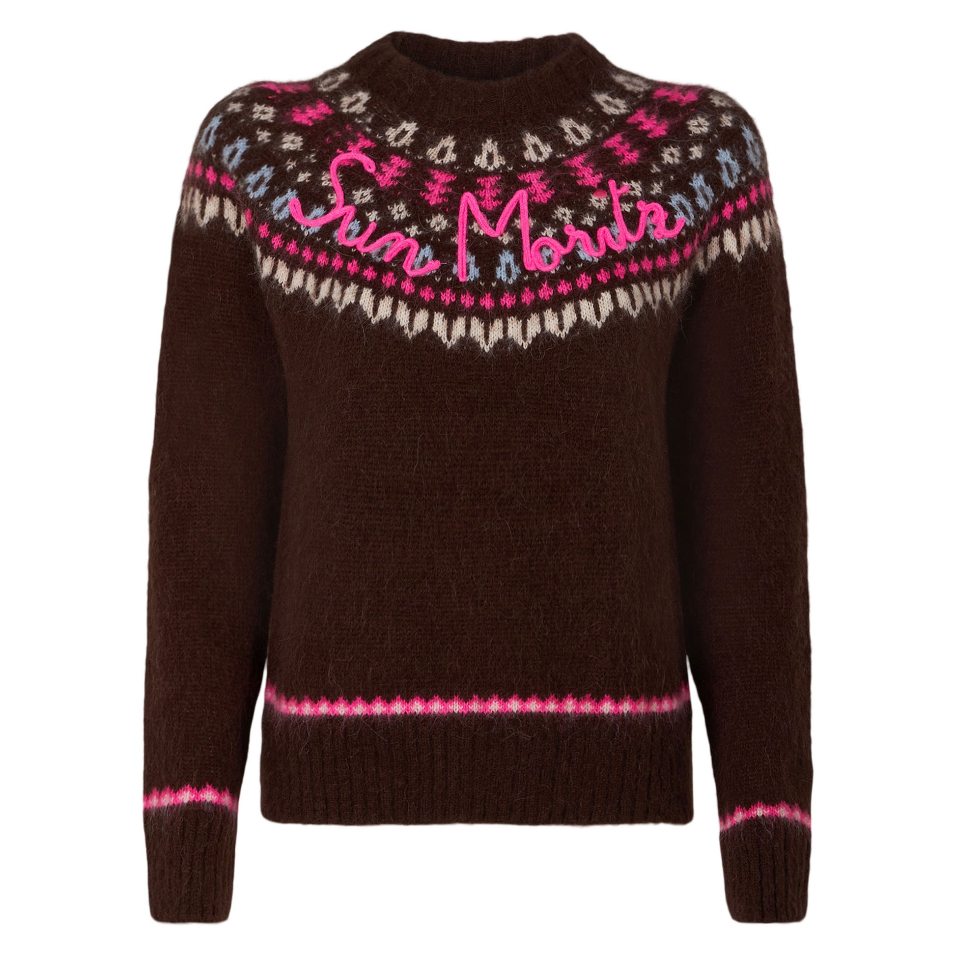 Woman brown crewneck nordic jacquard sweater - MC2 Saint Barth