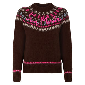 Woman brown crewneck nordic jacquard sweater - MC2 Saint Barth