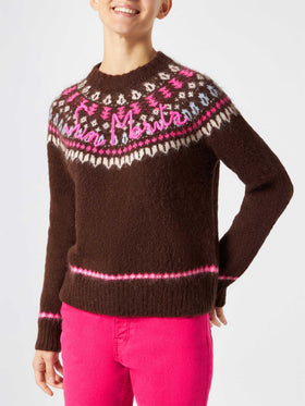 Woman brown crewneck nordic jacquard sweater - MC2 Saint Barth