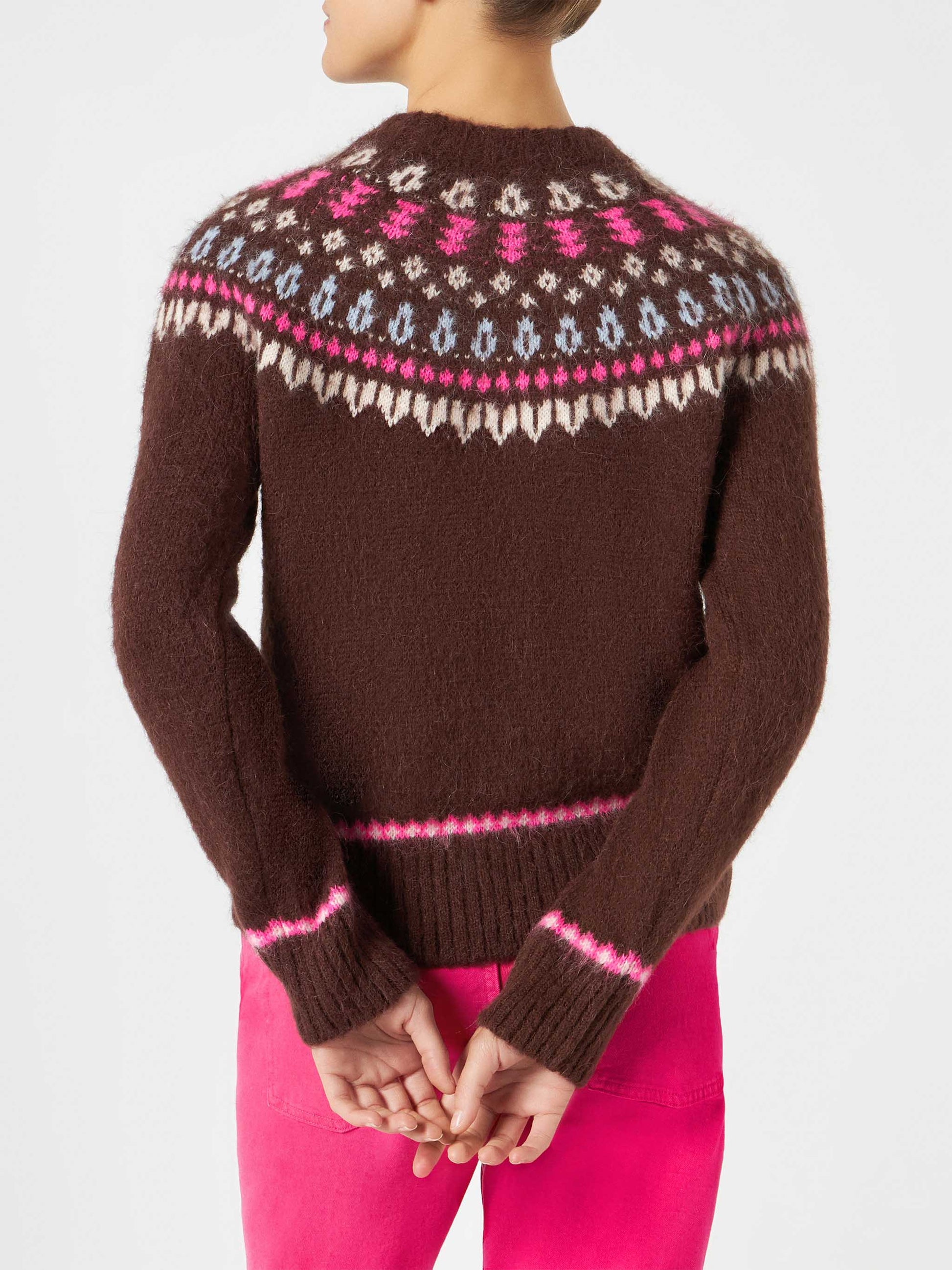 Woman brown crewneck nordic jacquard sweater - MC2 Saint Barth