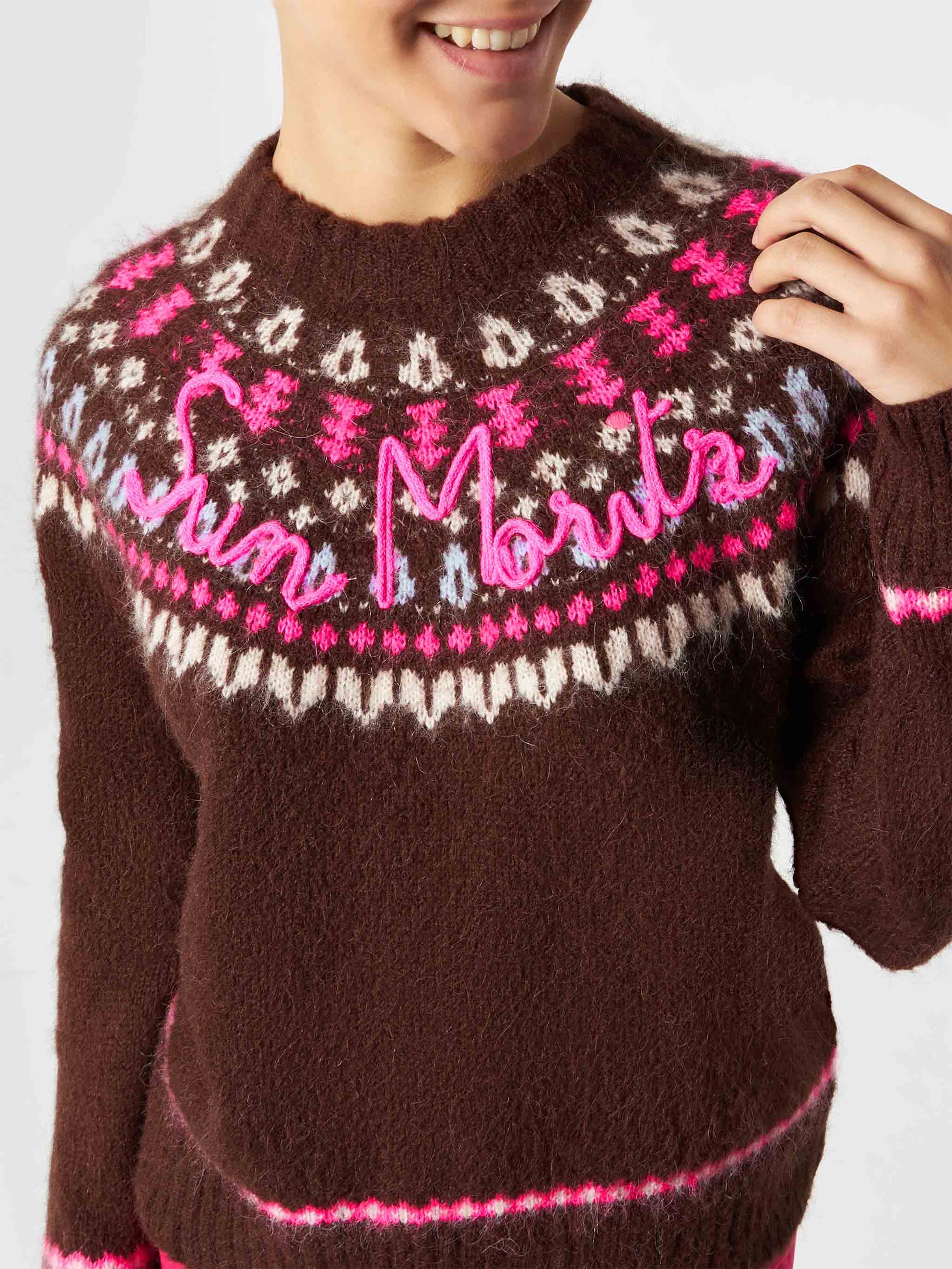 Woman brown crewneck nordic jacquard sweater - MC2 Saint Barth