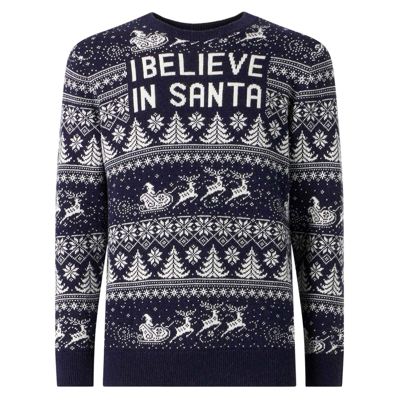 Herrenpullover mit „I believe in Santa“-Schriftzug