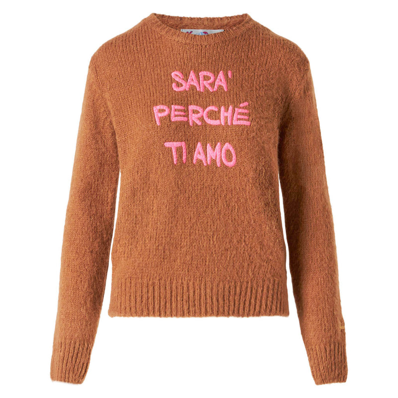 Maglia da donna garzata marrone con ricamo