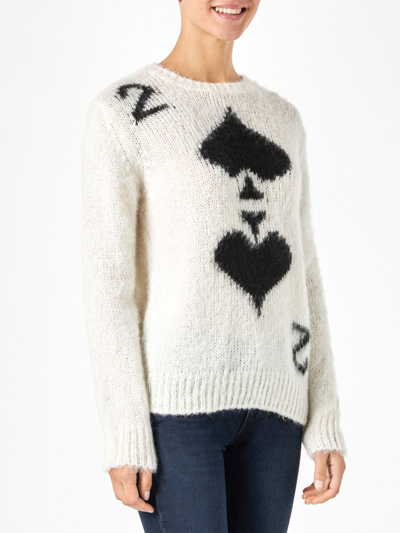 Woman brushed sweater with 2 of spades print