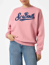 Rosafarbenes Damen-Fleece-Sweatshirt mit Frottee-Logo