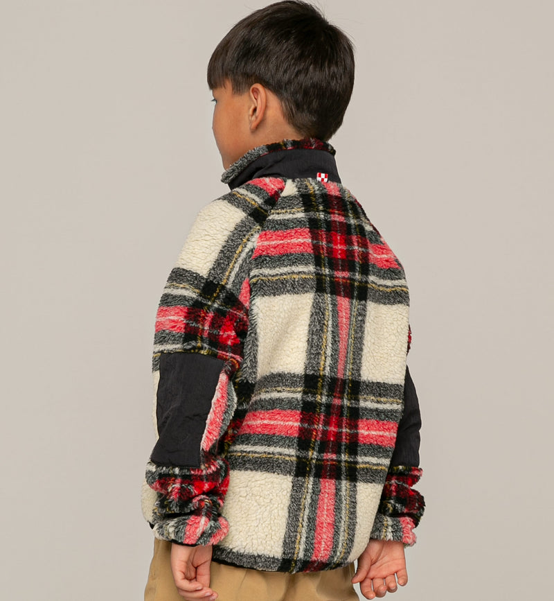 Giubbotto in sherpa tartan da bambino con ricamo St. Barth Bob Club