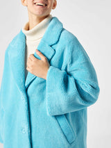 Cappotto da donna tessuto teddy turchese