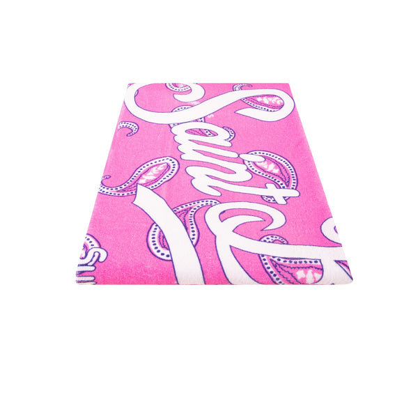 Soft terry beach towel with pink paisley print