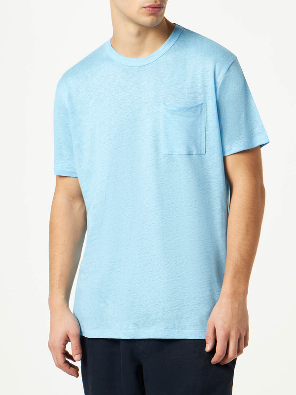 Man light blue linen jersey t-shirt