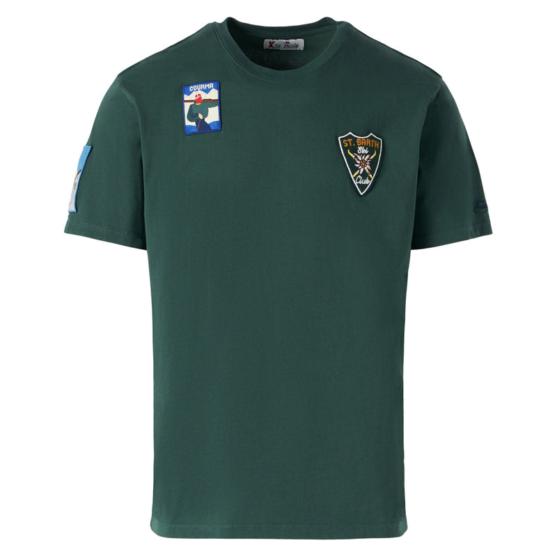 T-shirt verde bosco da uomo con toppe