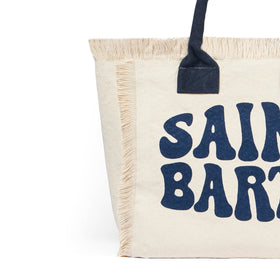 Bolso de hombro Vanity de lona blanca con logo Groovy azul 